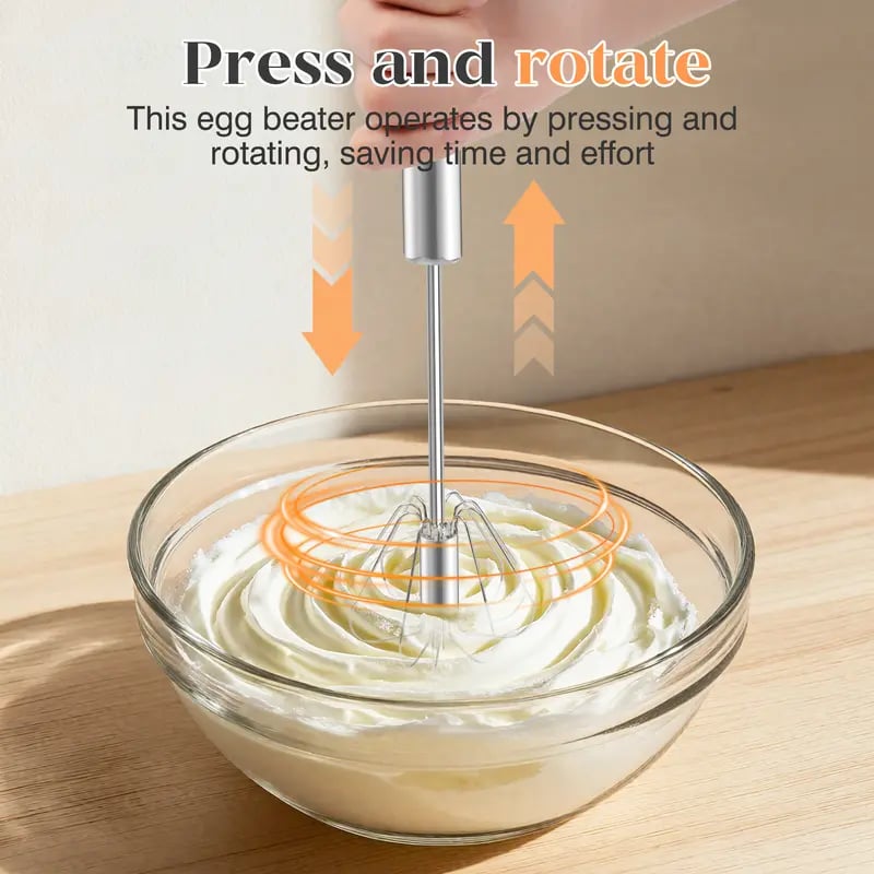 havitera®🥄✨LAST DAY 50% OFF ✨ Stainless Steel Hand-Push Rotary Whisk – Effortless Mixing in Seconds!