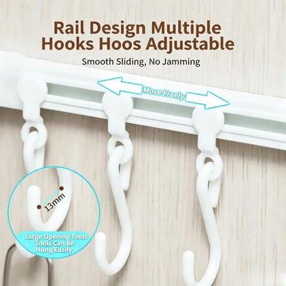 havitera®No-Drill Sliding Rail Hook Organizer – 10 Adjustable Cabinet Hooks