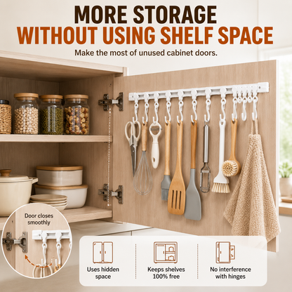 havitera®No-Drill Sliding Rail Hook Organizer – 10 Adjustable Cabinet Hooks