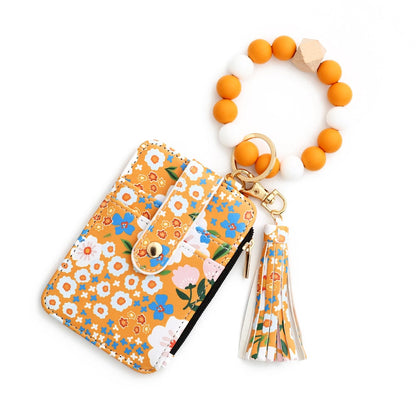 🎁Women's Boho Style Beaded & Tassel Decorated Keychain with Flower Pattern Wallet