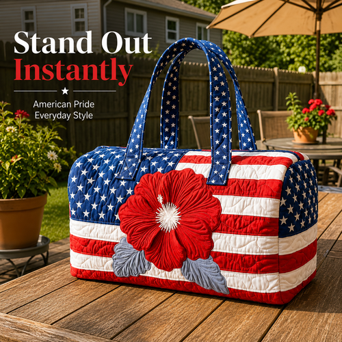 havitera®🛍️LAST DAY 50% OFF👜Patriotic Quilted Tote Bag | 3D Floral American Flag Travel Duffel