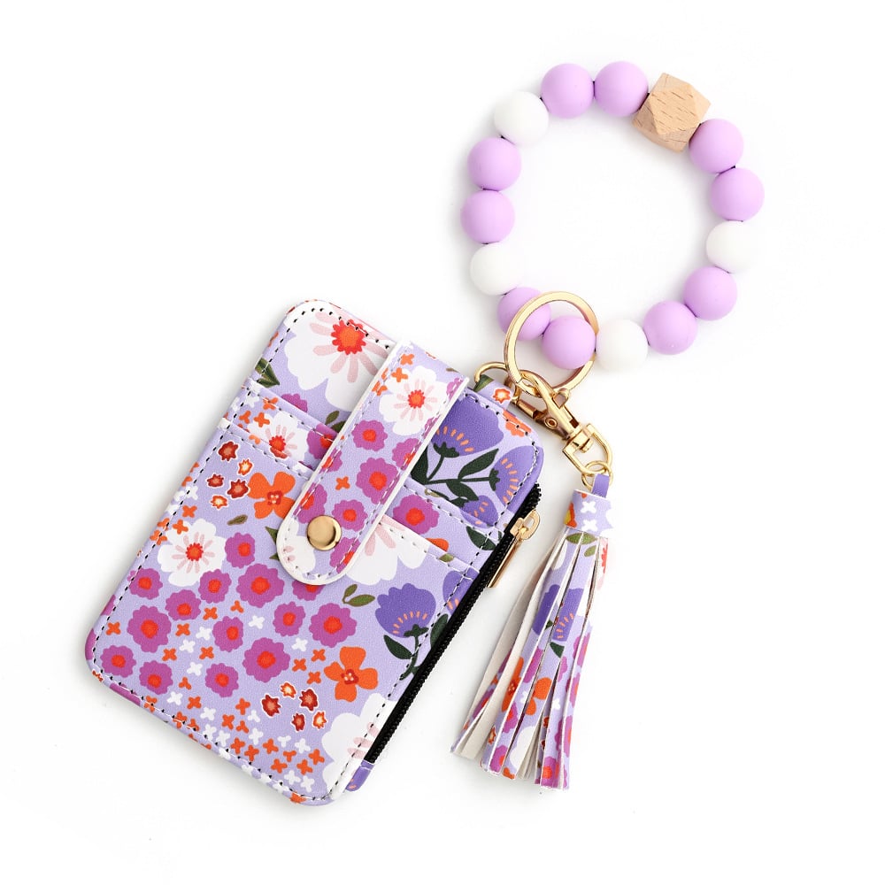 🎁Women's Boho Style Beaded & Tassel Decorated Keychain with Flower Pattern Wallet