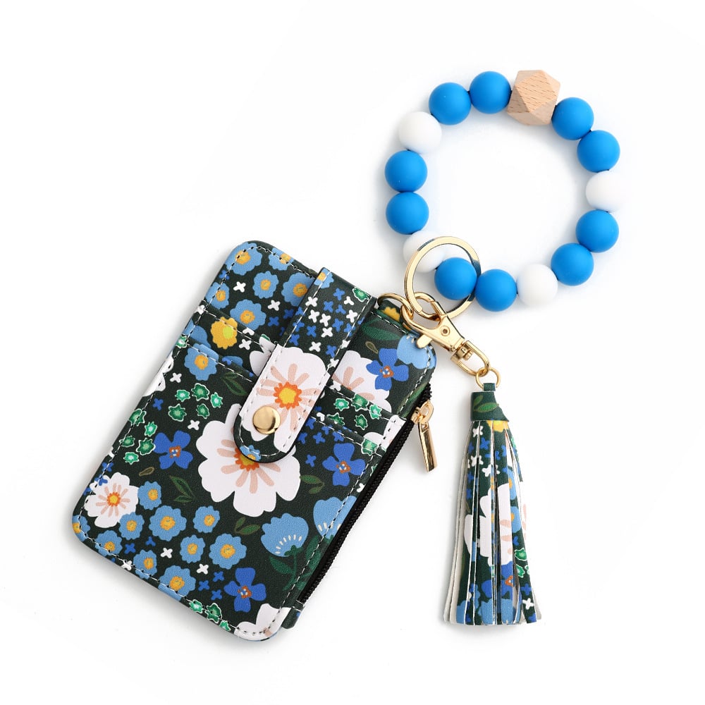 🎁Women's Boho Style Beaded & Tassel Decorated Keychain with Flower Pattern Wallet