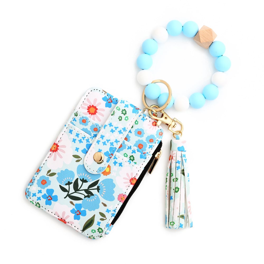 🎁Women's Boho Style Beaded & Tassel Decorated Keychain with Flower Pattern Wallet