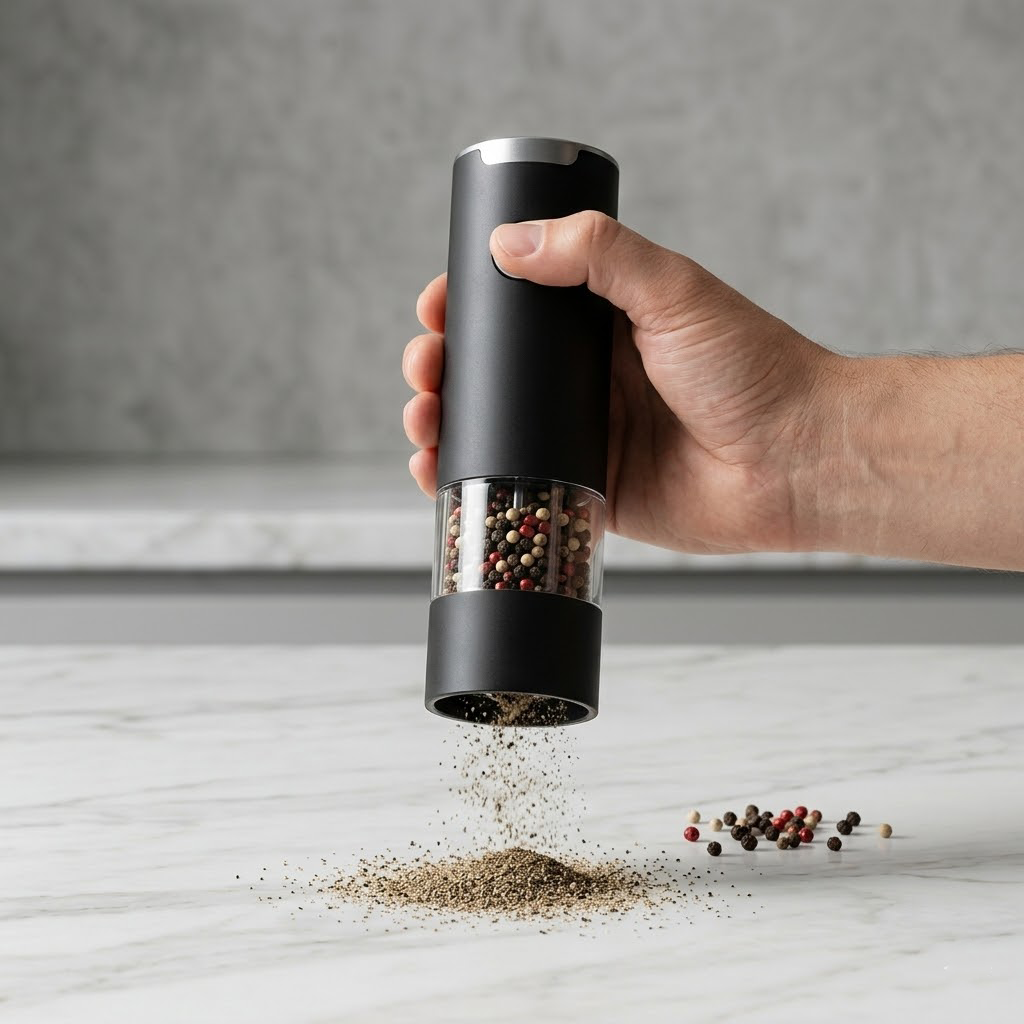 Havitera | The Precision Grind: Sleek Matte Black Electric Gravity Pepper Mill