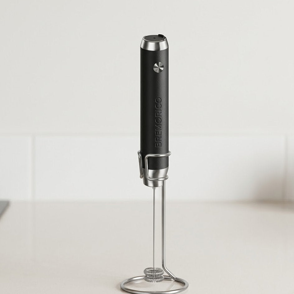 BREMORICO Double Whisk Electric Milk Frother: High-Speed Handheld Mixer for Velvety Foam
