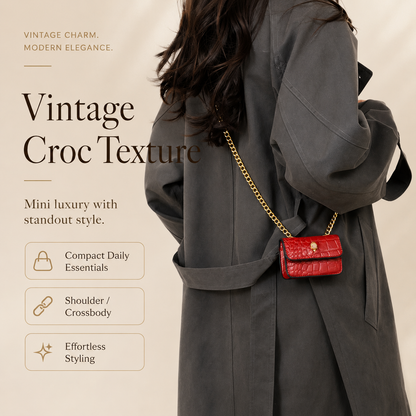 🏆 Top Rated! 80K+ SOLD!🔥Crocodile Texture Mini Flip Cover Crossbody Bag, Vintage Luxury Mini Handbag, Fashionable Chain Shoulder Strap