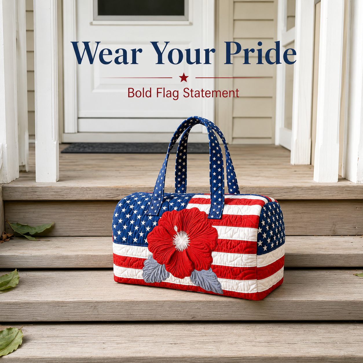 havitera®🛍️LAST DAY 50% OFF👜Patriotic Quilted Tote Bag | 3D Floral American Flag Travel Duffel