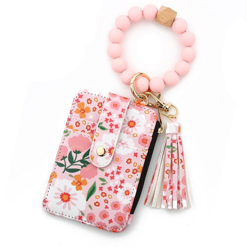 🎁Women's Boho Style Beaded & Tassel Decorated Keychain with Flower Pattern Wallet