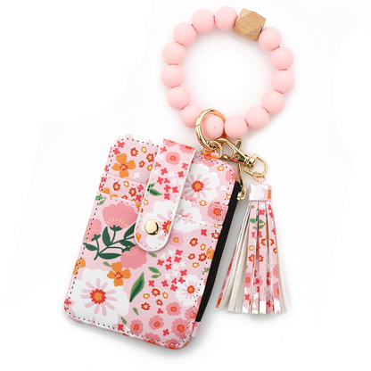 🎁Women's Boho Style Beaded & Tassel Decorated Keychain with Flower Pattern Wallet
