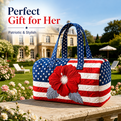 havitera®🛍️LAST DAY 50% OFF👜Patriotic Quilted Tote Bag | 3D Floral American Flag Travel Duffel