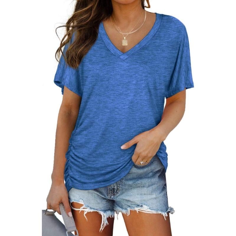 🎁 Almost Gone! ✨Womens Short Sleeve V Neck Dolman Tops with Side Shirring Loose Fit Shirts