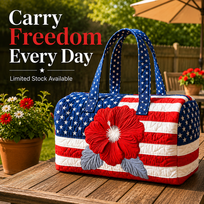 havitera®🛍️LAST DAY 50% OFF👜Patriotic Quilted Tote Bag | 3D Floral American Flag Travel Duffel