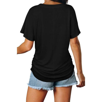 🎁 Almost Gone! ✨Womens Short Sleeve V Neck Dolman Tops with Side Shirring Loose Fit Shirts