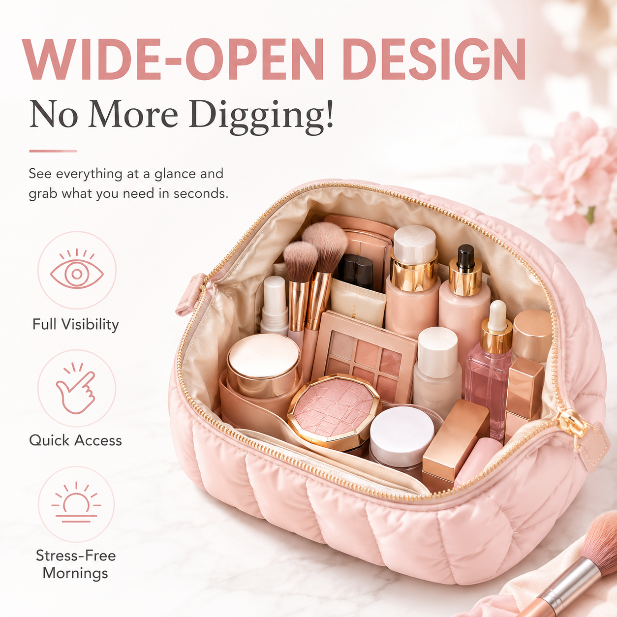 👜Puffy Padded Travel Cosmetic Organizer for Women, Wide-Open Makeup Case for Toiletries, Accessories, and Brushes