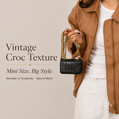 🏆 Top Rated! 80K+ SOLD!🔥Crocodile Texture Mini Flip Cover Crossbody Bag, Vintage Luxury Mini Handbag, Fashionable Chain Shoulder Strap