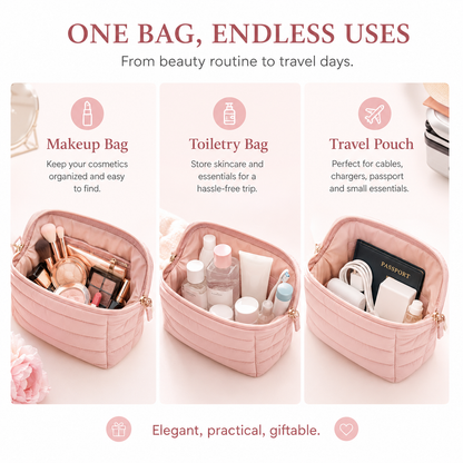 👜Puffy Padded Travel Cosmetic Organizer for Women, Wide-Open Makeup Case for Toiletries, Accessories, and Brushes