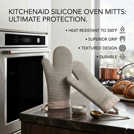 Havitera 2-Pack Heavy Duty Silicone Oven Mitts, Heat Resistant Kitchen Gloves