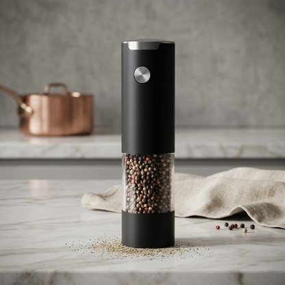 Havitera | The Precision Grind: Sleek Matte Black Electric Gravity Pepper Mill