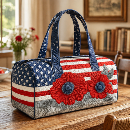 havitera®🛍️LAST DAY 50% OFF👜Patriotic Quilted Tote Bag | 3D Floral American Flag Travel Duffel