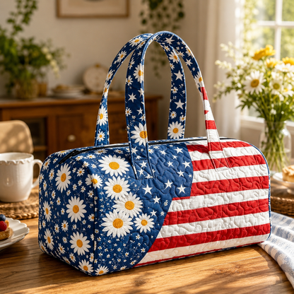havitera®🛍️LAST DAY 50% OFF👜Patriotic Quilted Tote Bag | 3D Floral American Flag Travel Duffel