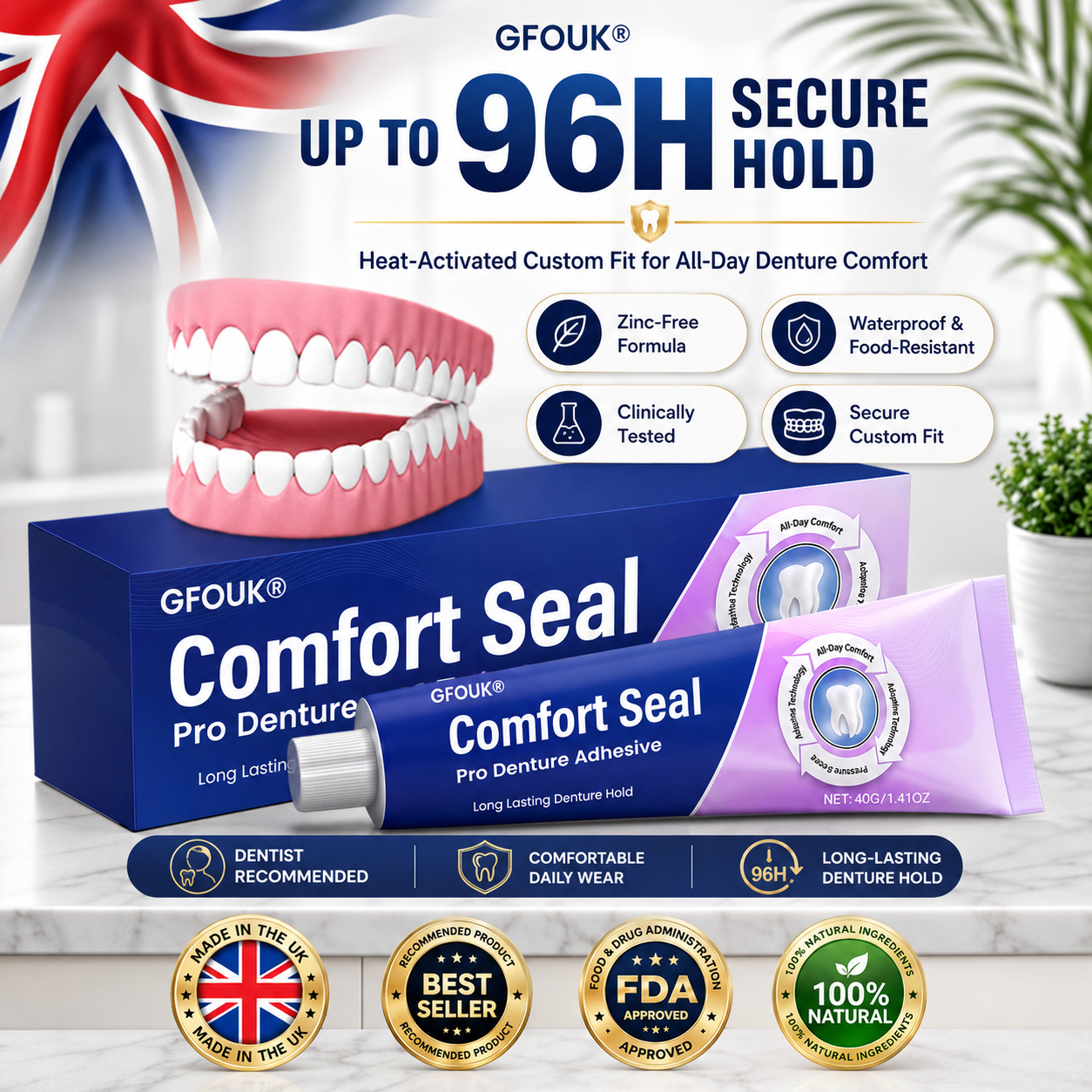 🦷 1 PCS · Up to 96H Secure Hold