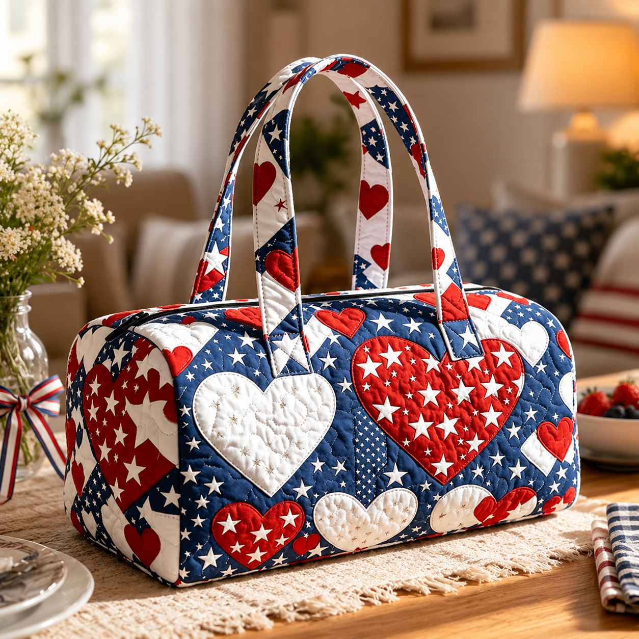 havitera®🛍️LAST DAY 50% OFF👜Patriotic Quilted Tote Bag | 3D Floral American Flag Travel Duffel