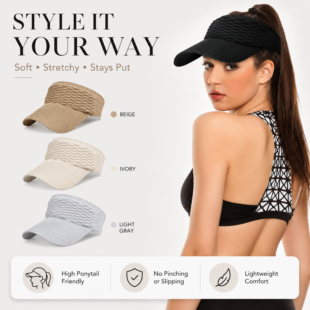 ☀️Women's High Ponytail Sun Visor Hat Aesthetic Breathable Open-Top UV Protection Cap