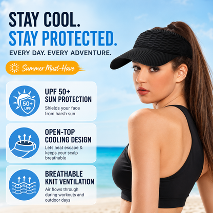 ☀️Women's High Ponytail Sun Visor Hat Aesthetic Breathable Open-Top UV Protection Cap