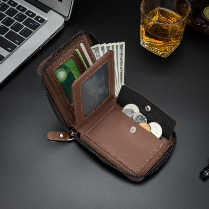 2026 New Men's Bifold Wallet - PU Leather, Retro Style Short Mens Wallet, Zipper Card Holder, Coin Storage Money Bag, Men's Accessories, Do Not Wash, Summervibes
