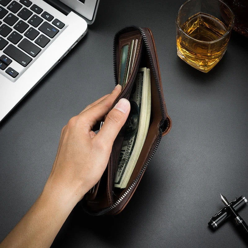 2026 New Men's Bifold Wallet - PU Leather, Retro Style Short Mens Wallet, Zipper Card Holder, Coin Storage Money Bag, Men's Accessories, Do Not Wash, Summervibes