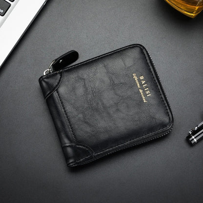 2026 New Men's Bifold Wallet - PU Leather, Retro Style Short Mens Wallet, Zipper Card Holder, Coin Storage Money Bag, Men's Accessories, Do Not Wash, Summervibes