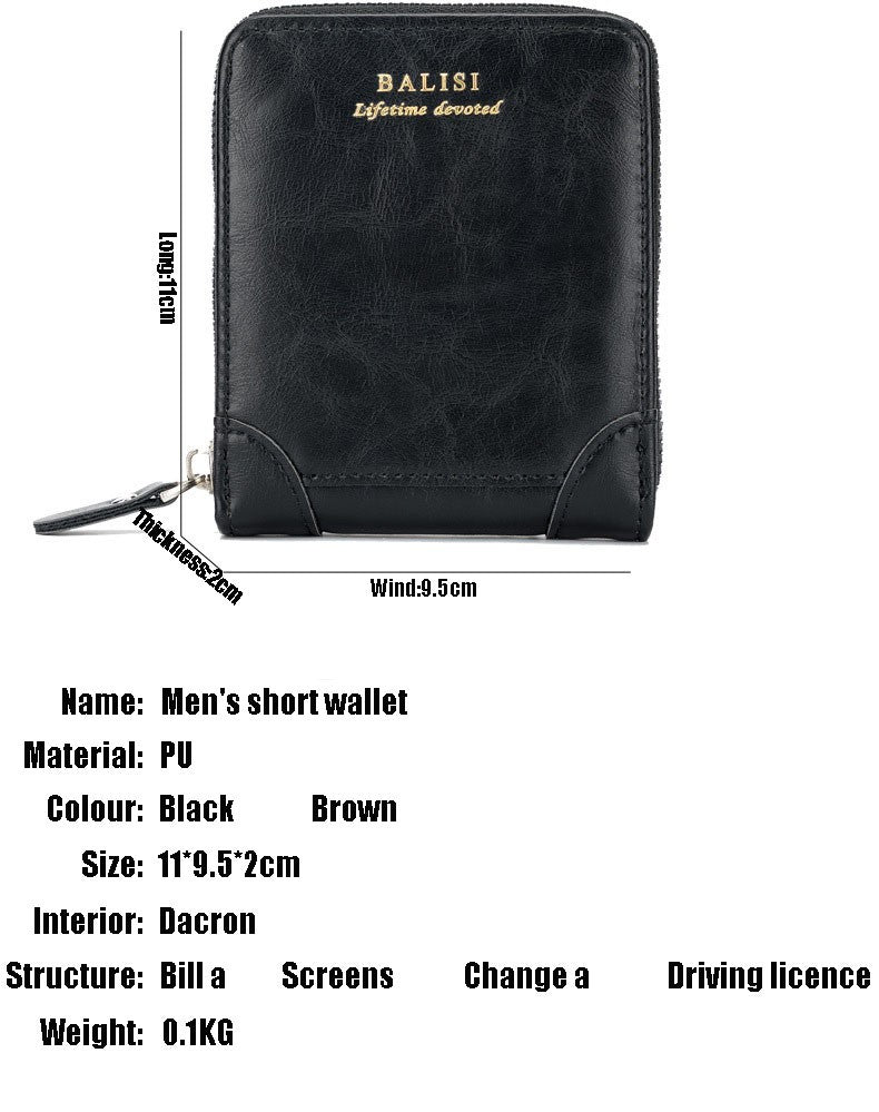 2026 New Men's Bifold Wallet - PU Leather, Retro Style Short Mens Wallet, Zipper Card Holder, Coin Storage Money Bag, Men's Accessories, Do Not Wash, Summervibes