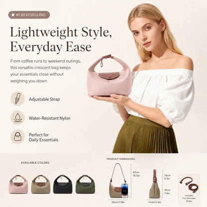 🏆1 Bestselling🏆Fashion Crescent Bag – Lightweight Nylon Handbag with Adjustable Strap