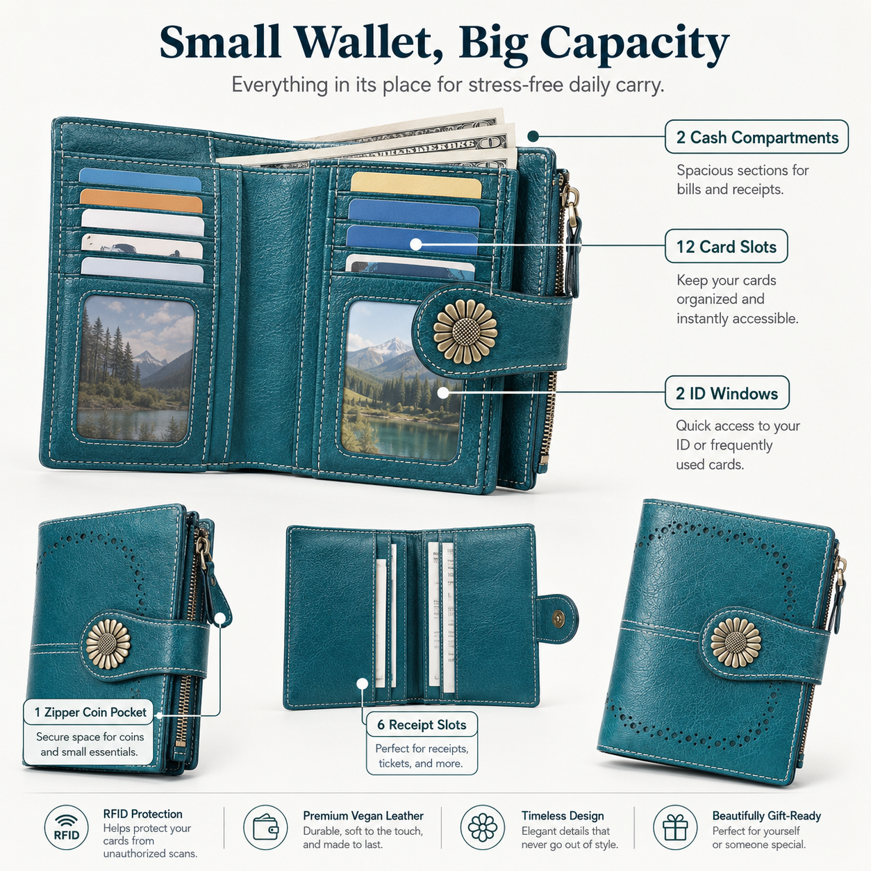 🎁 Almost Gone! ✨Women's Fashion Hollow Out Design Flower Decor Short Wallet
