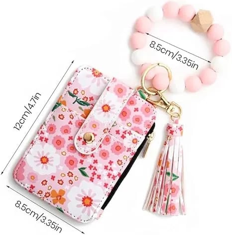 🎁Women's Boho Style Beaded & Tassel Decorated Keychain with Flower Pattern Wallet