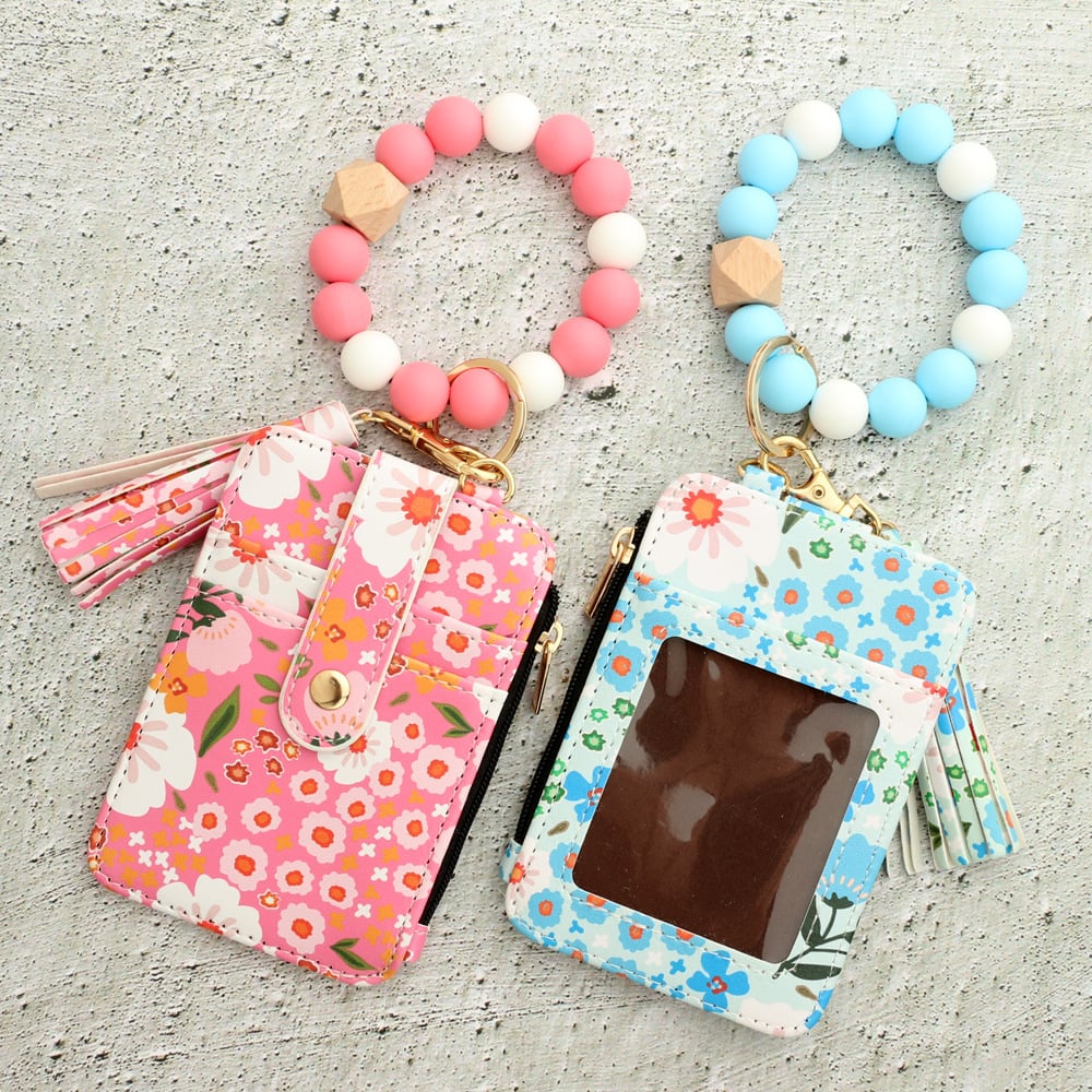 🎁Women's Boho Style Beaded & Tassel Decorated Keychain with Flower Pattern Wallet