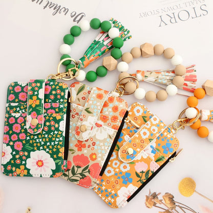 🎁Women's Boho Style Beaded & Tassel Decorated Keychain with Flower Pattern Wallet