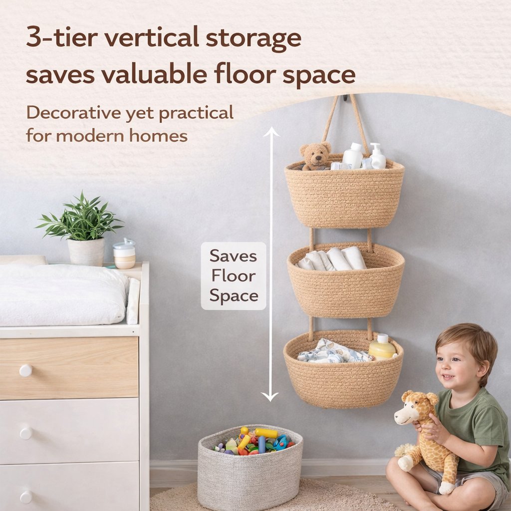 🧺Woven cotton 3-Tier Over the Door Basket, Wall-Mounted Jute Storage Organizer🔥