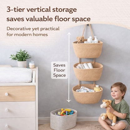🧺Woven cotton 3-Tier Over the Door Basket, Wall-Mounted Jute Storage Organizer🔥