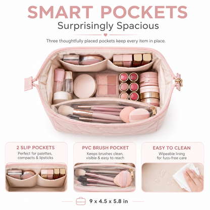 👜Puffy Padded Travel Cosmetic Organizer for Women, Wide-Open Makeup Case for Toiletries, Accessories, and Brushes