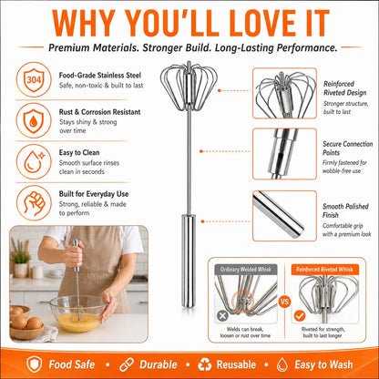 havitera®🥄✨LAST DAY 50% OFF ✨ Stainless Steel Hand-Push Rotary Whisk – Effortless Mixing in Seconds!