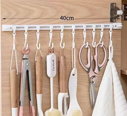 havitera®No-Drill Sliding Rail Hook Organizer – 10 Adjustable Cabinet Hooks