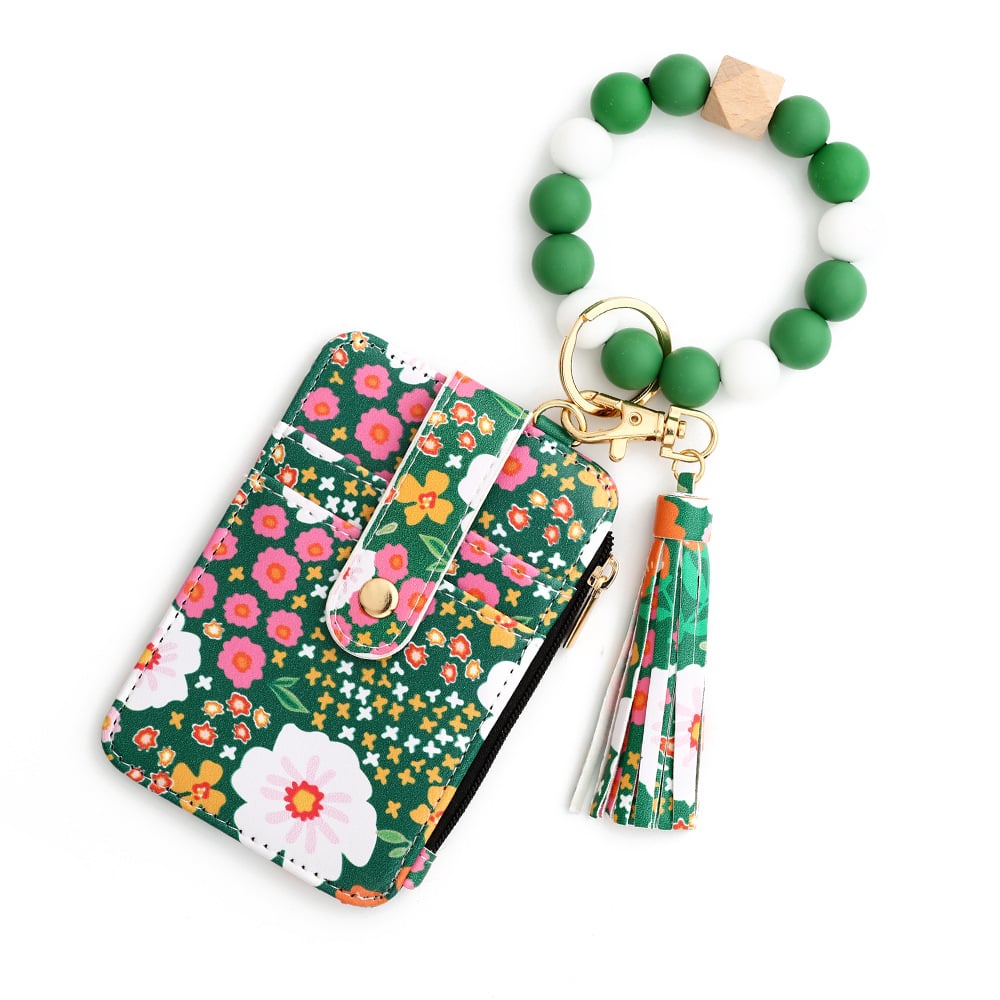 🎁Women's Boho Style Beaded & Tassel Decorated Keychain with Flower Pattern Wallet