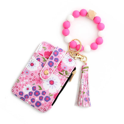 🎁Women's Boho Style Beaded & Tassel Decorated Keychain with Flower Pattern Wallet
