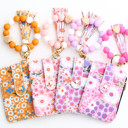 🎁Women's Boho Style Beaded & Tassel Decorated Keychain with Flower Pattern Wallet