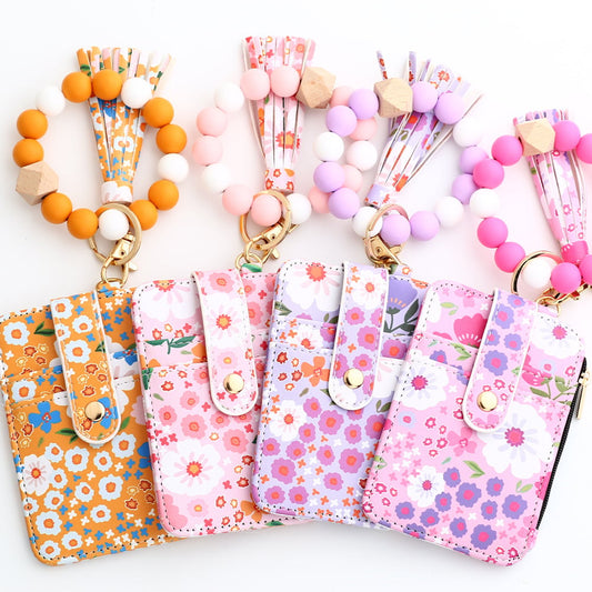 🎁Women's Boho Style Beaded & Tassel Decorated Keychain with Flower Pattern Wallet