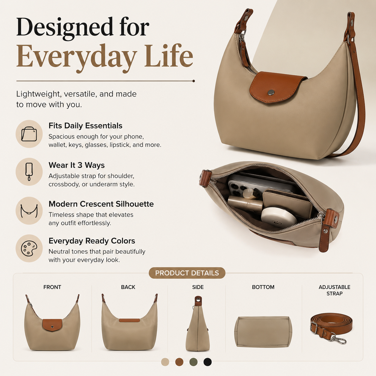 🏆1 Bestselling🏆Fashion Crescent Bag – Lightweight Nylon Handbag with Adjustable Strap