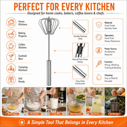 havitera®🥄✨LAST DAY 50% OFF ✨ Stainless Steel Hand-Push Rotary Whisk – Effortless Mixing in Seconds!